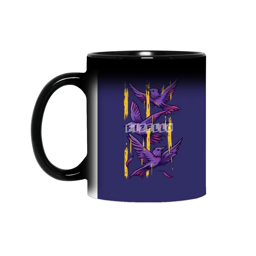 Purple Birds In Golden Rain Sihirli Kupa