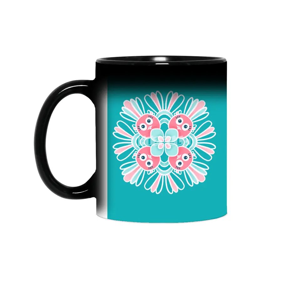 Cute Birds Flower Mandala Sihirli Kupa