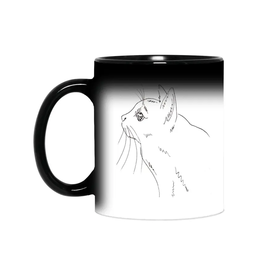 Cat Stalking Birds - black Sihirli Kupa