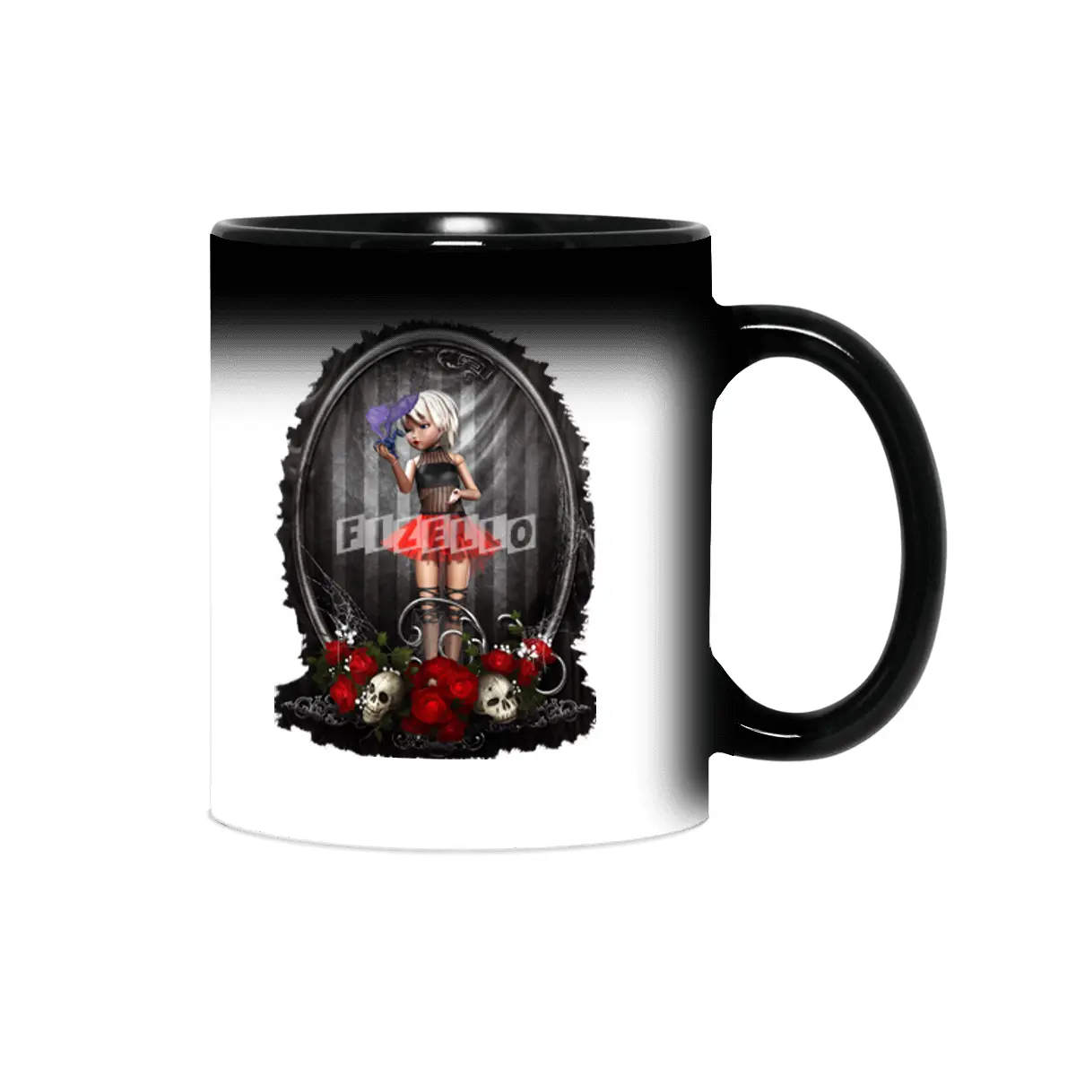 Goth Fashion Girl - Skulls and Roses Sihirli Kupa