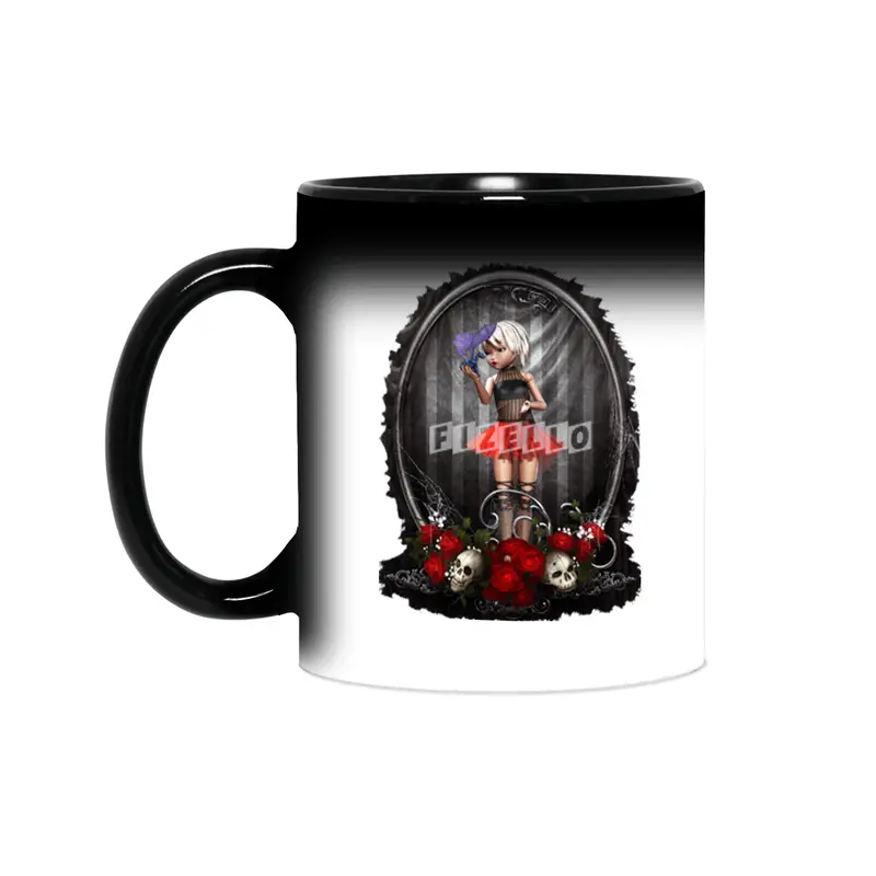 Goth Fashion Girl - Skulls and Roses Sihirli Kupa