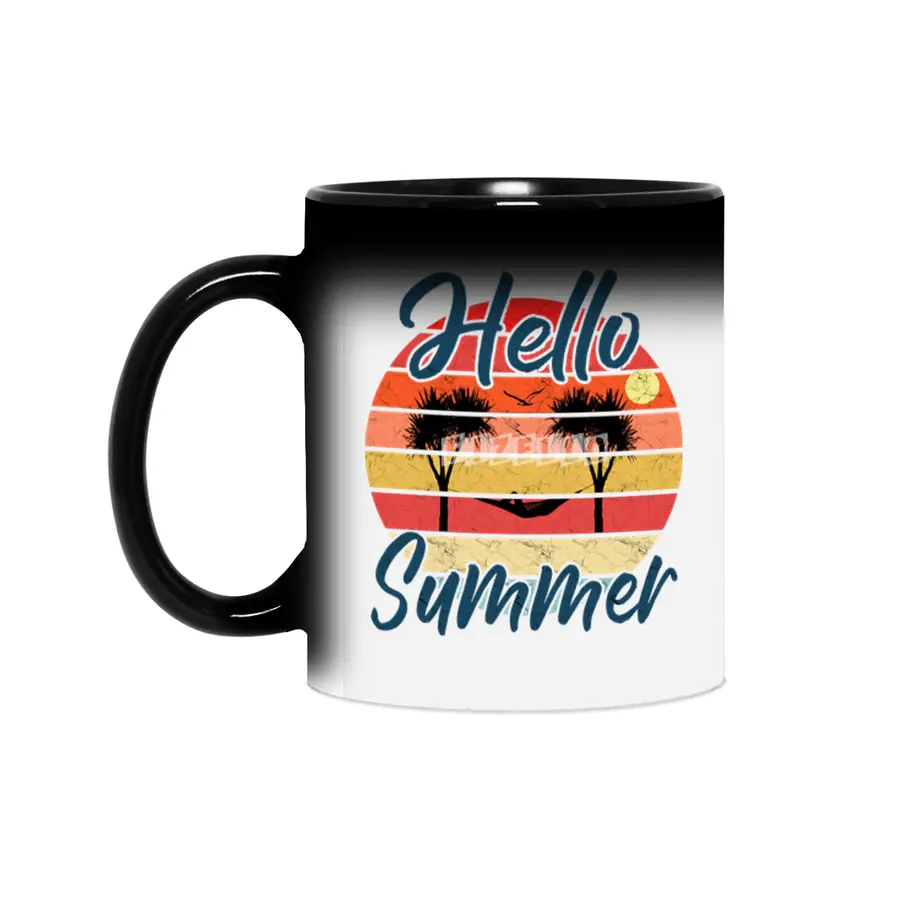 Hello Summer - Palm Trees Hammock Retro Sihirli Kupa