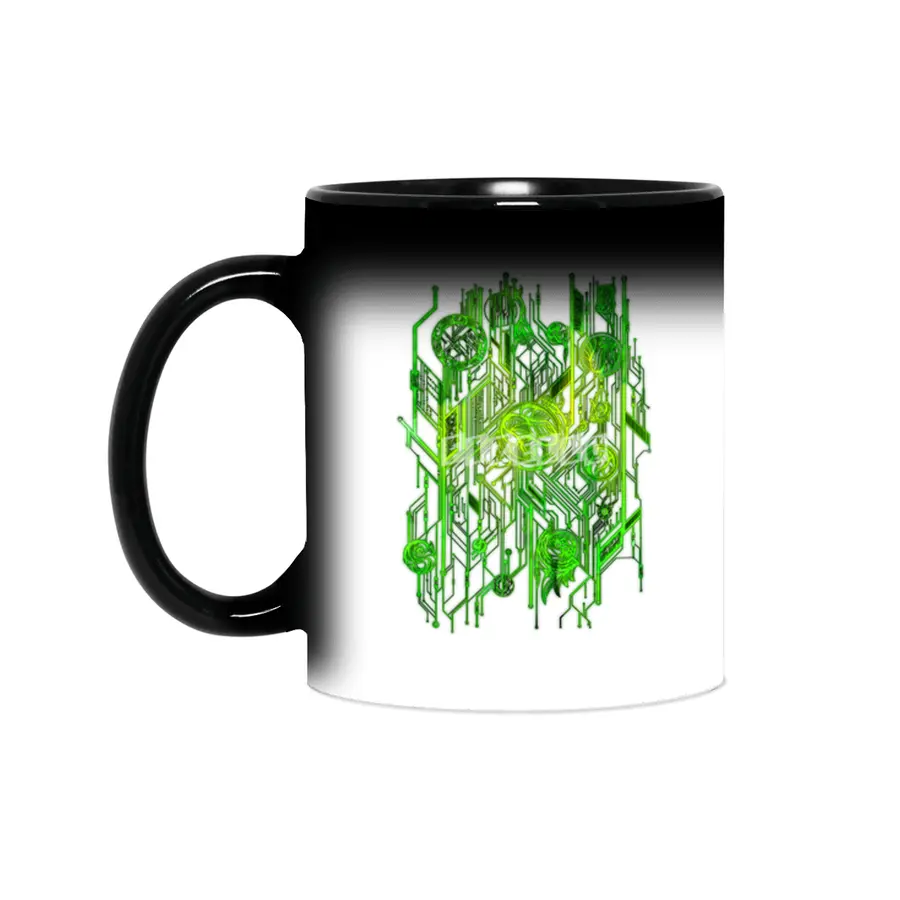 Zen Doodle Digital Circuit Neon Green Sihirli Kupa