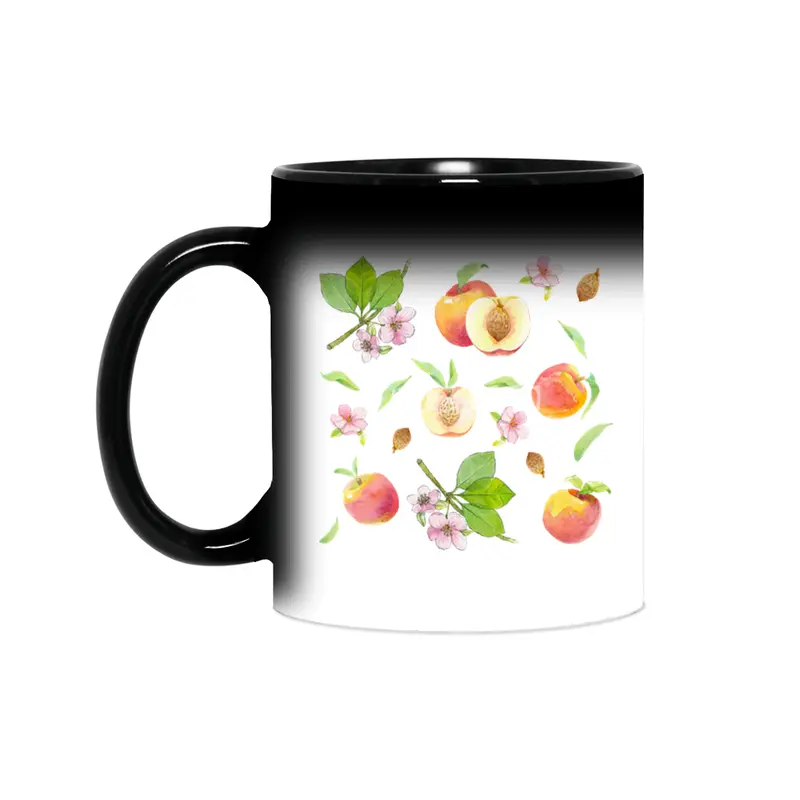 Peach fruit watercolor - Hand drawn ripe fruits Sihirli Kupa