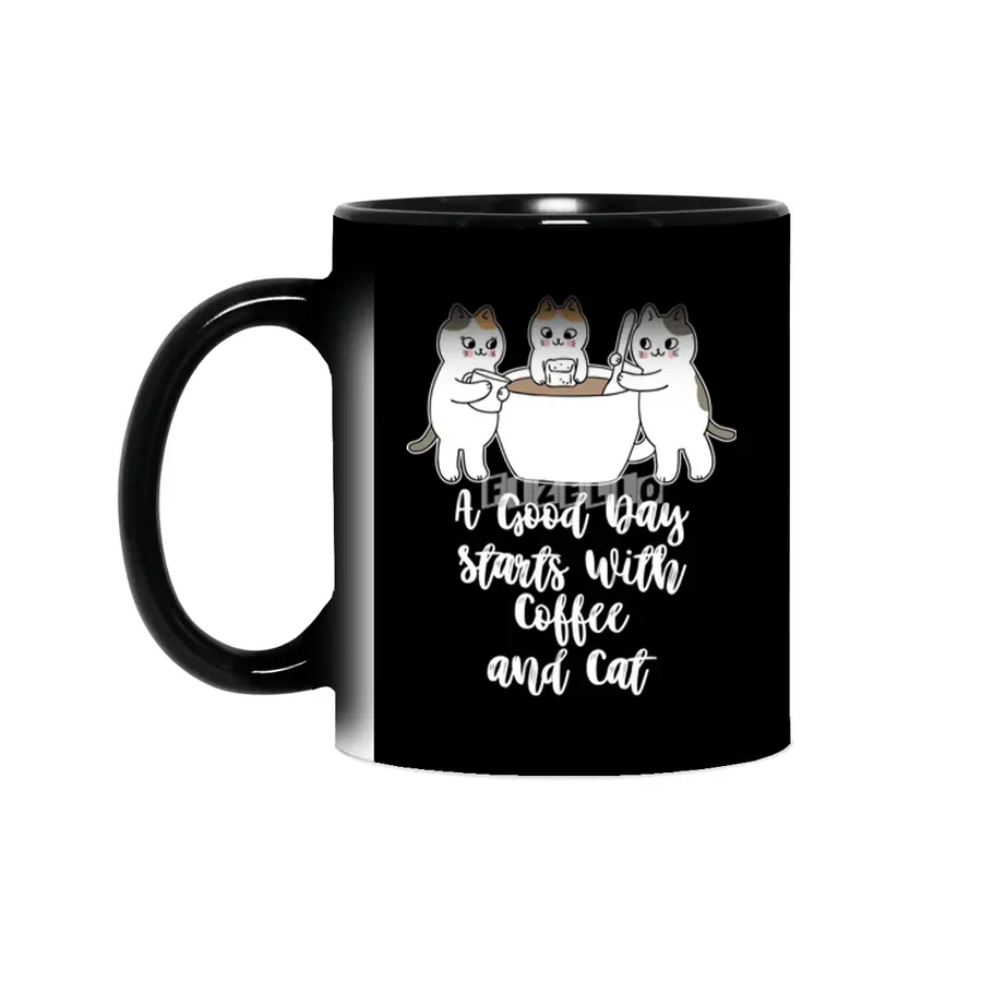 A Good Day Starts With Coffee and Cat Cute Kitty Lovers Sihirli Kupa