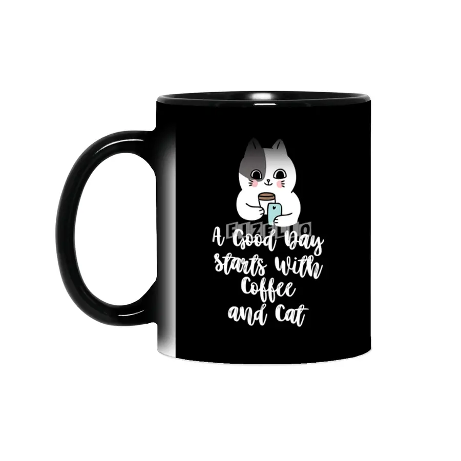 A Good Day Starts With Coffee and Cat Cute Kitty Lovers Sihirli Kupa