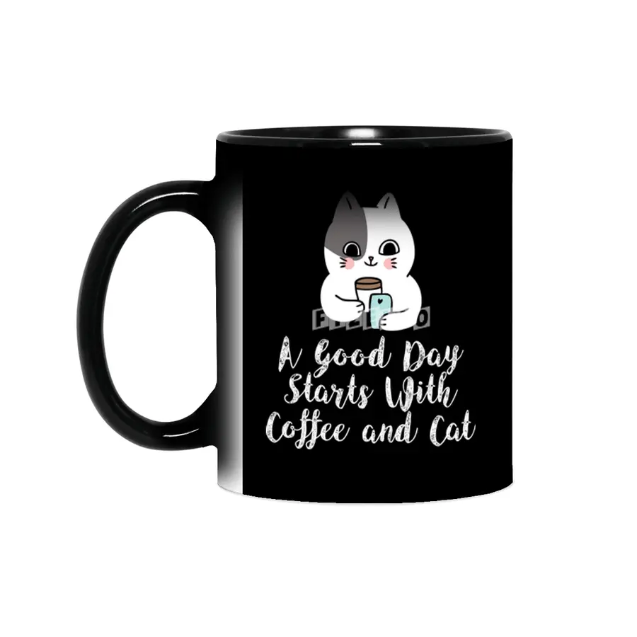 A Good Day Starts With Coffee and Cat Cute Kitty Lovers Sihirli Kupa
