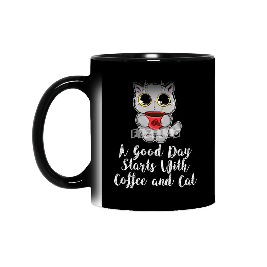 A Good Day Starts With Coffee and Cat Cute Kitty Lovers Sihirli Kupa