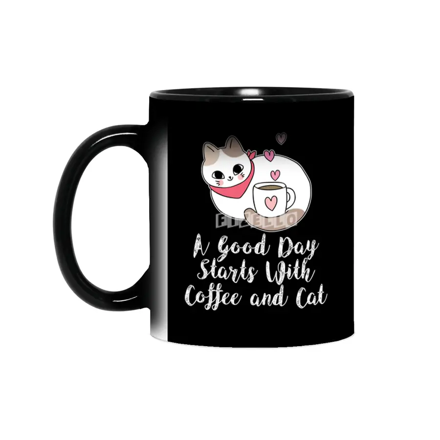 A Good Day Starts With Coffee and Cat Cute Kitty Lovers Sihirli Kupa