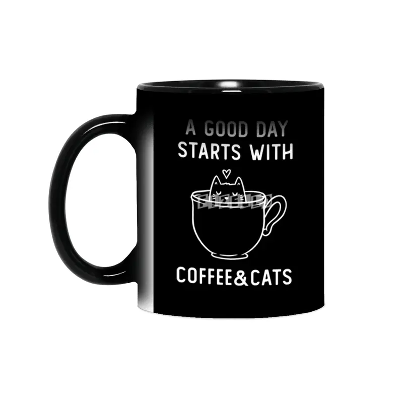 A Good Day Starts With Coffee And Cats Funny Cute Gift Sihirli Kupa