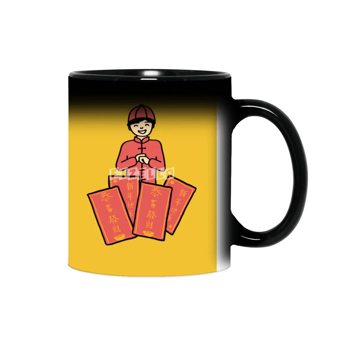 Happy kid getting Chinese New Year red envelopes Sihirli Kupa