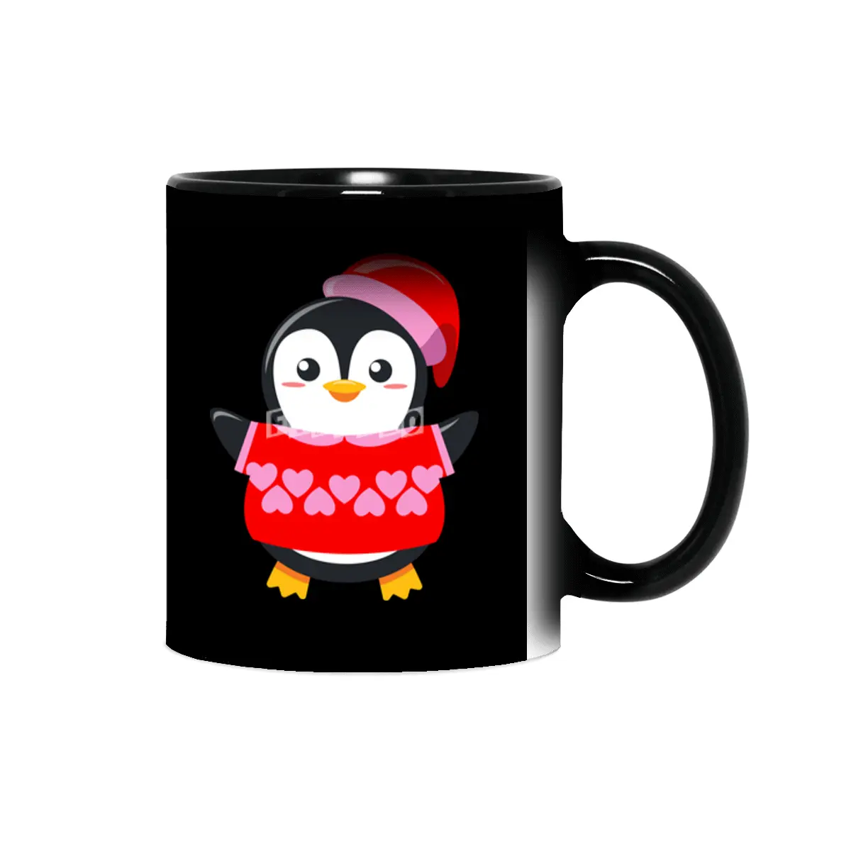 Cute Penguin with a heart sweater and hat Sihirli Kupa
