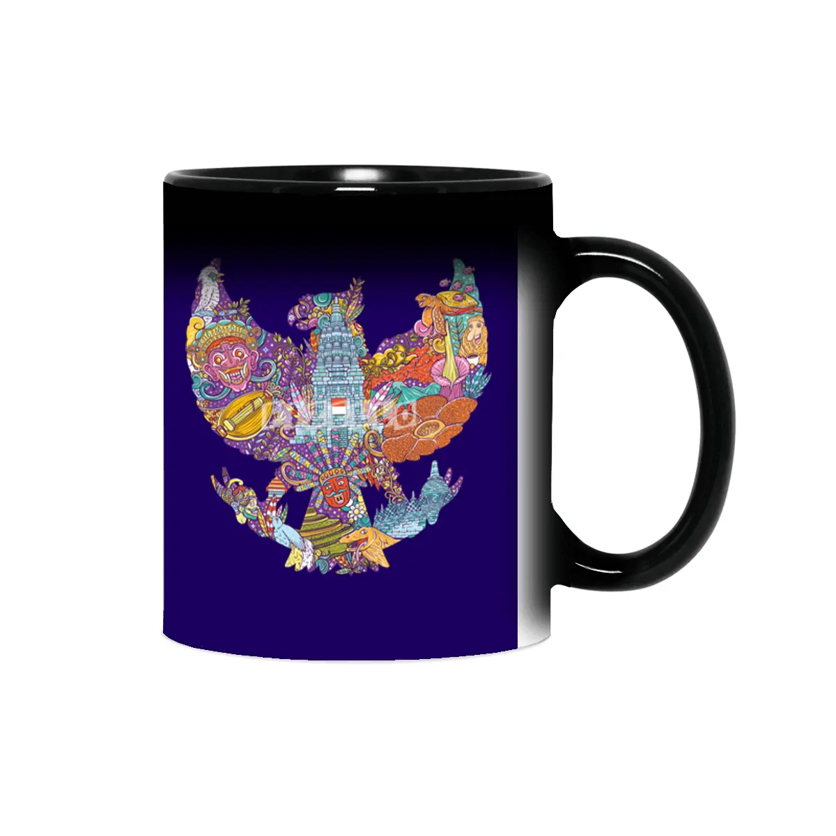 colorful illustration doodle of indonesia with garuda pancasila shape Sihirli Kupa