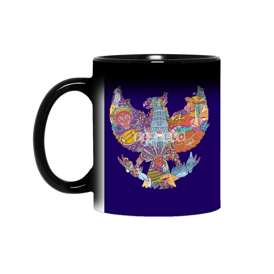 colorful illustration doodle of indonesia with garuda pancasila shape Sihirli Kupa
