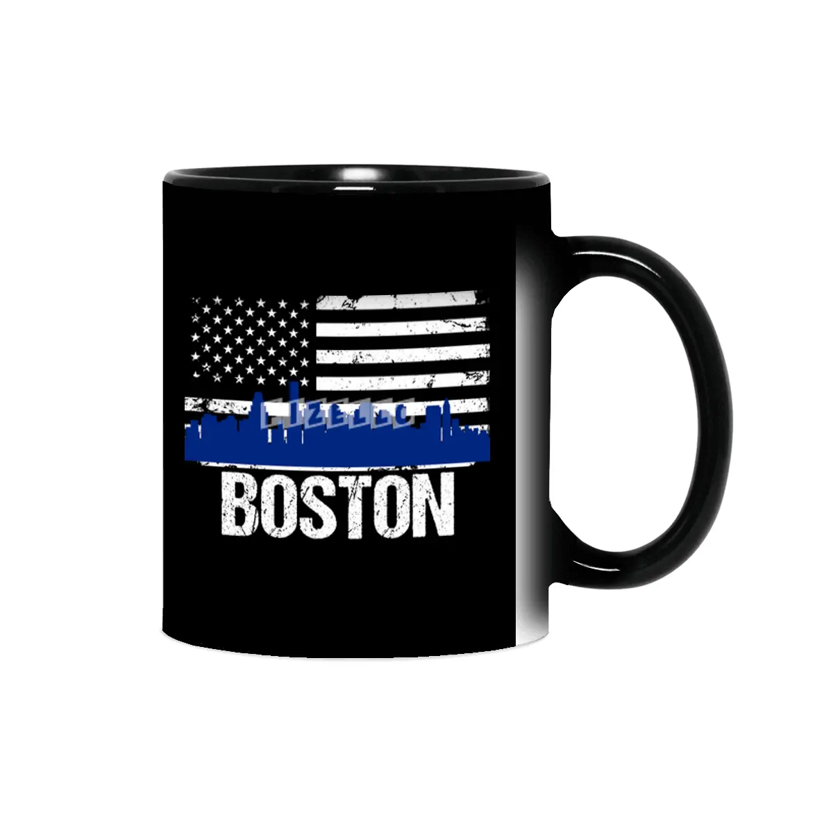 Boston Skyline Silhouette on Distressed American Flag Sihirli Kupa