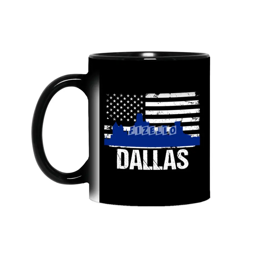 Dallas Skyline Silhouette on Distressed American Flag Sihirli Kupa