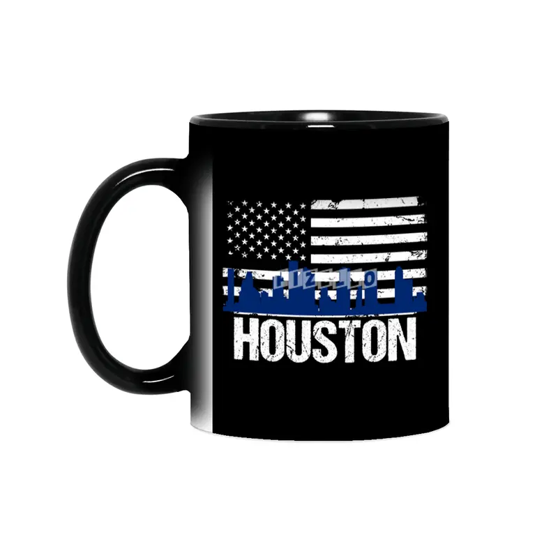 Houston Skyline Silhouette on Distressed American Flag Sihirli Kupa