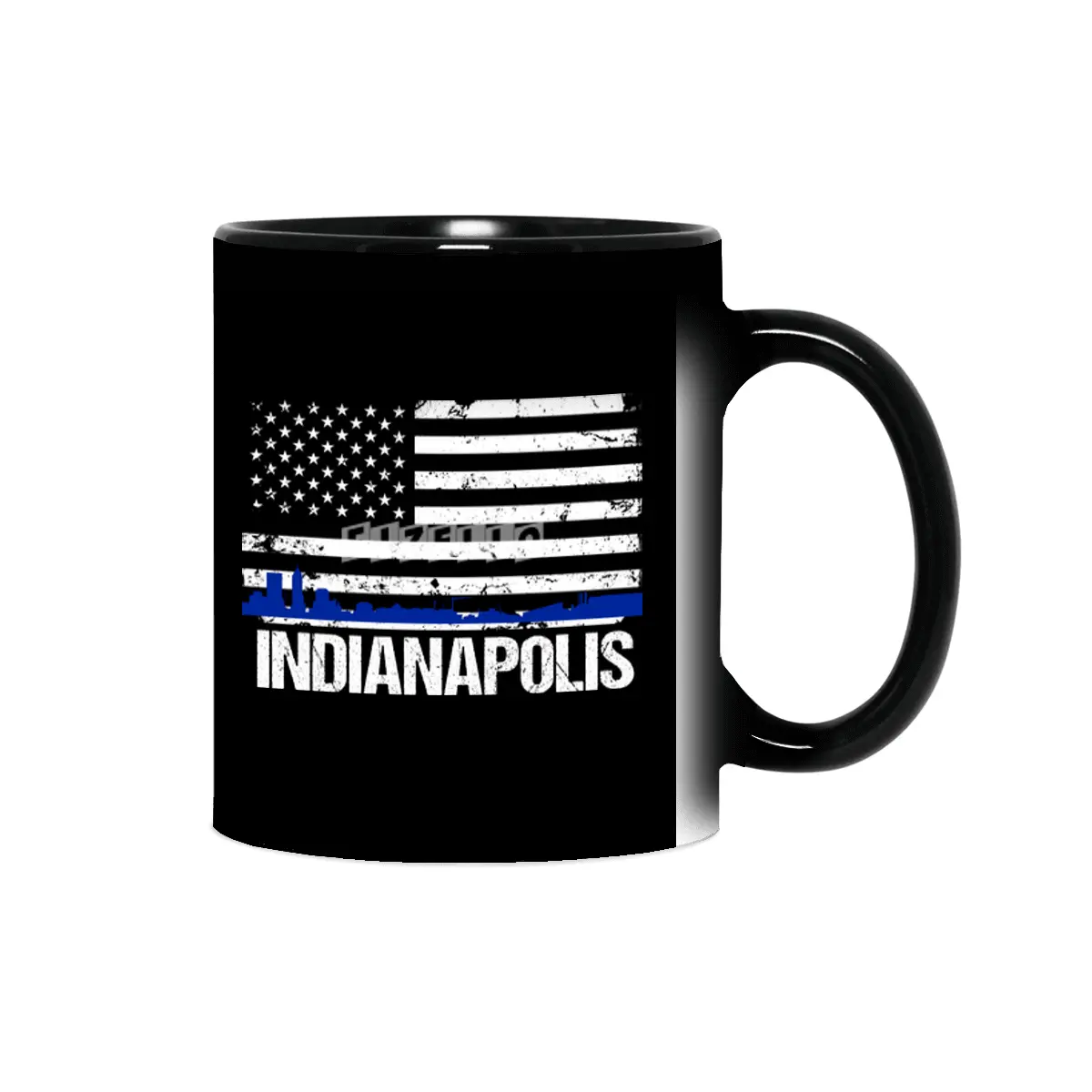 Indianapolis Skyline Silhouette on Distressed American Flag Sihirli Kupa