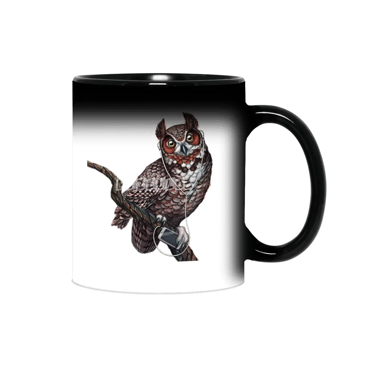 Great Horned Owl with Headphones  Sihirli Kupa