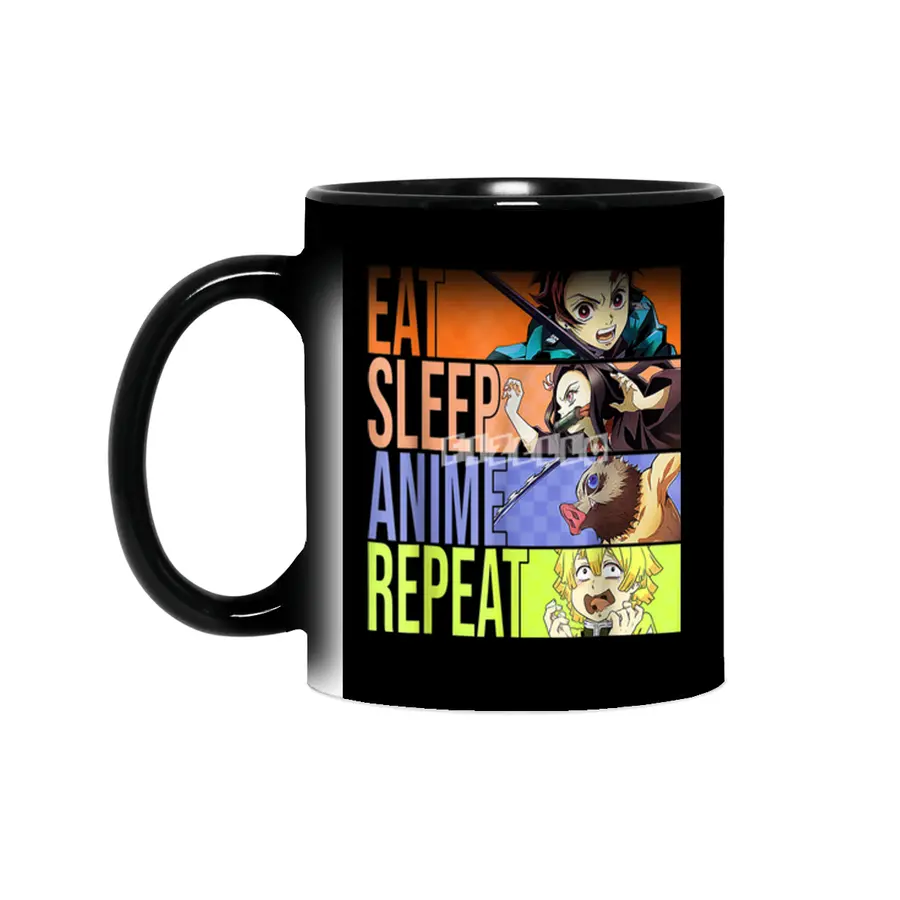 Graphic Slayer Demon Anime Eat Sleep Anime Repeat T-Shirt Sihirli Kupa