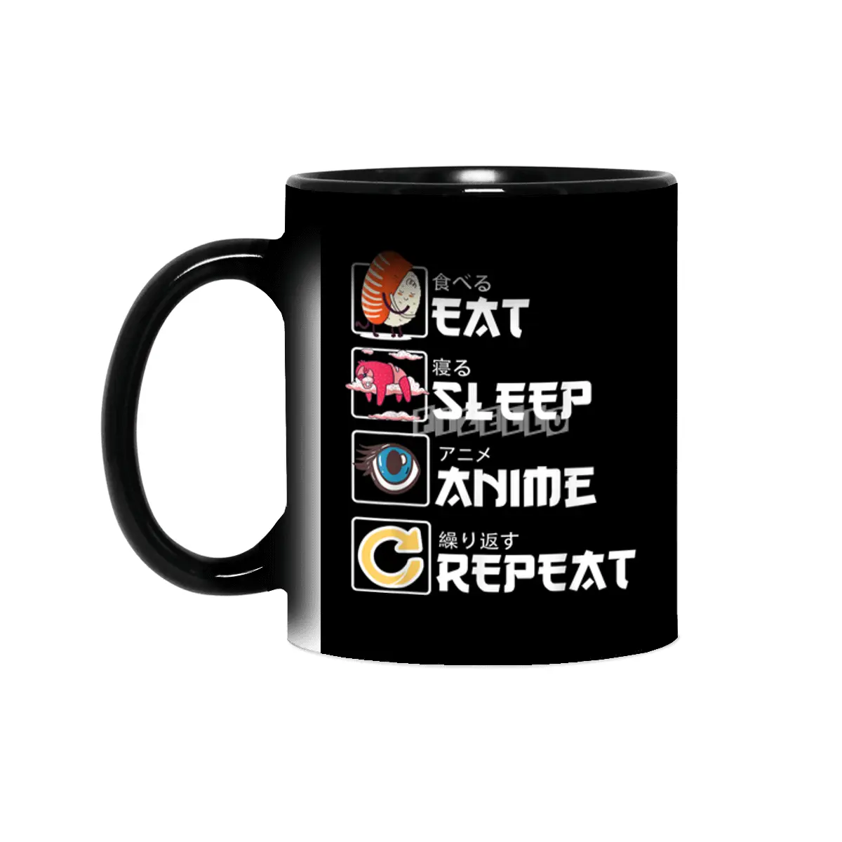Kawaii Manga Sushi - Eat Sleep Anime Repeat - Cute Anime Sihirli Kupa