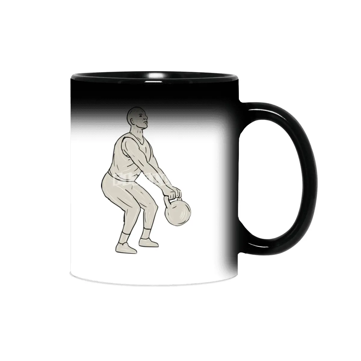 Athlete Fitness Squatting Kettlebell Drawing Sihirli Kupa