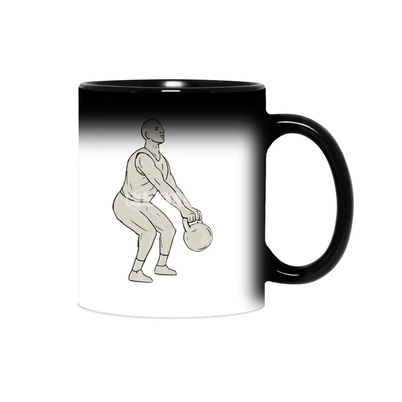 Athlete Fitness Squatting Kettlebell Drawing Sihirli Kupa
