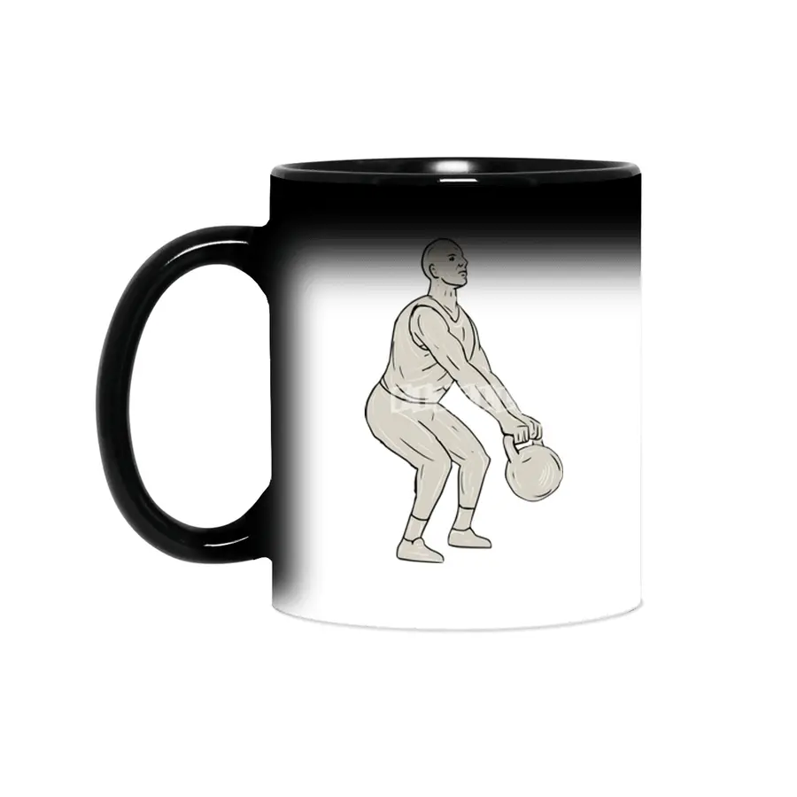 Athlete Fitness Squatting Kettlebell Drawing Sihirli Kupa