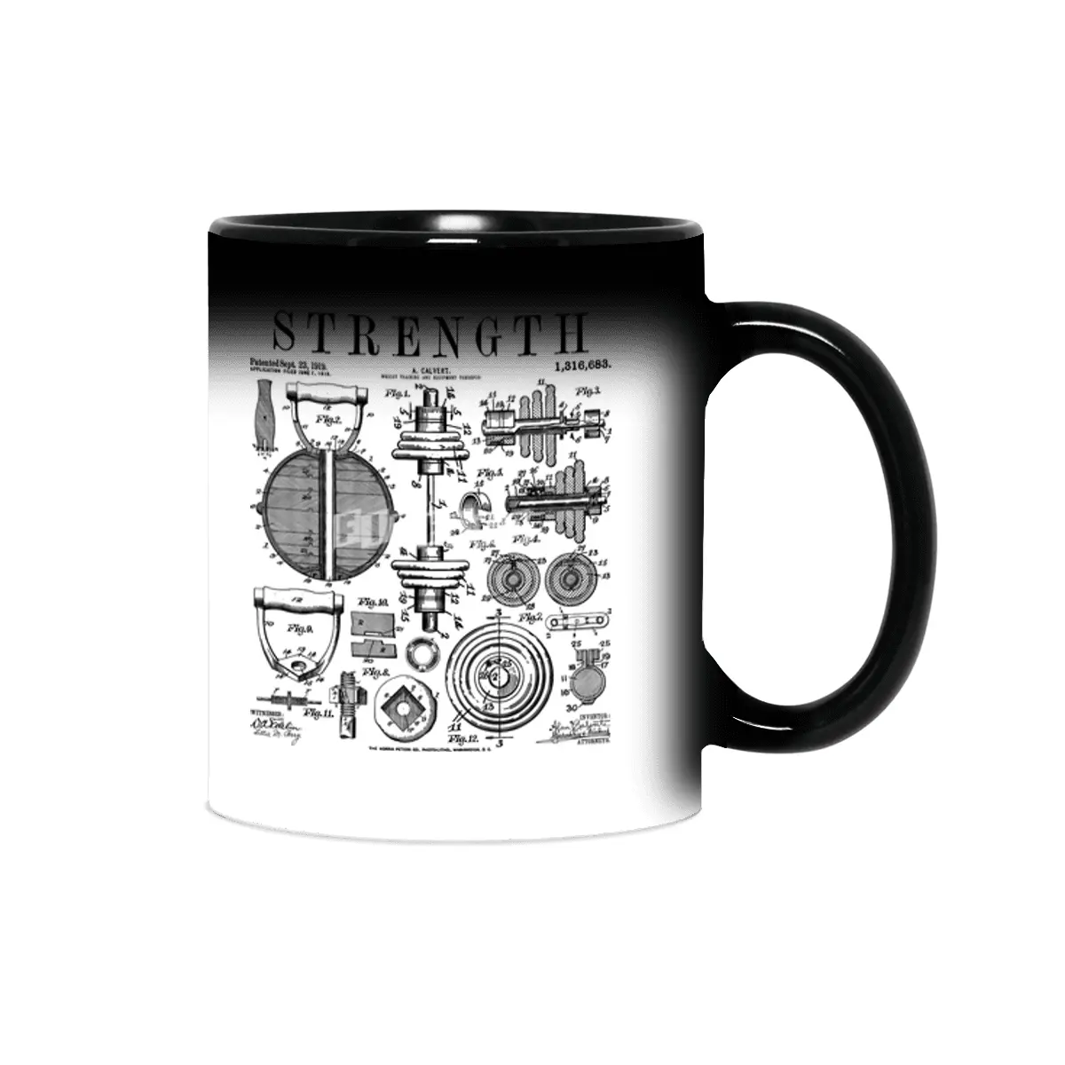 Gym Fitness Workout Dumbbell Kettlebell Vintage Patent Print Sihirli Kupa