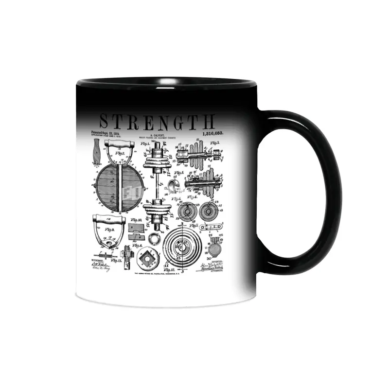 Gym Fitness Workout Dumbbell Kettlebell Vintage Patent Print Sihirli Kupa