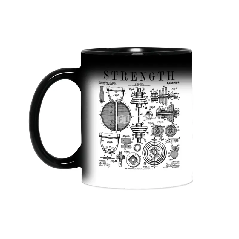 Gym Fitness Workout Dumbbell Kettlebell Vintage Patent Print Sihirli Kupa