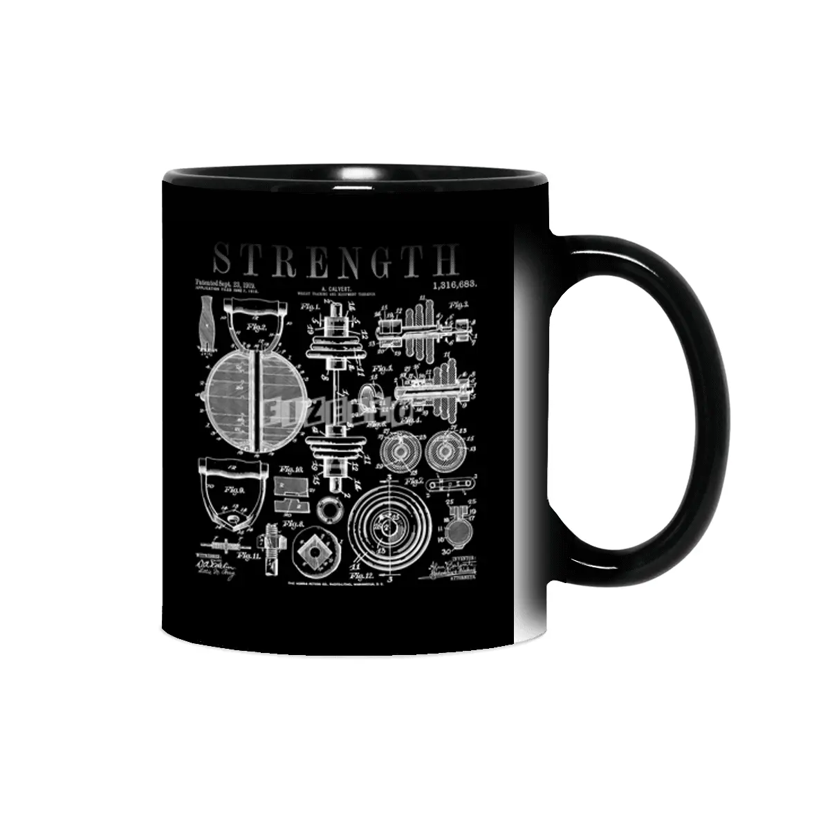 Gym Fitness Workout Dumbbell Kettlebell Vintage Patent Print Sihirli Kupa