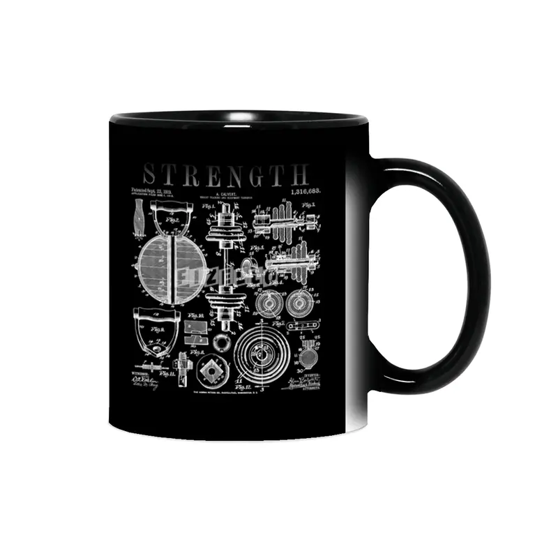 Gym Fitness Workout Dumbbell Kettlebell Vintage Patent Print Sihirli Kupa