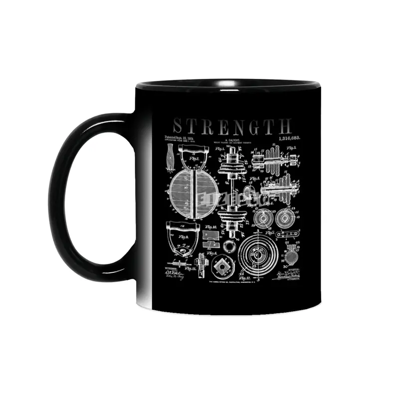 Gym Fitness Workout Dumbbell Kettlebell Vintage Patent Print Sihirli Kupa