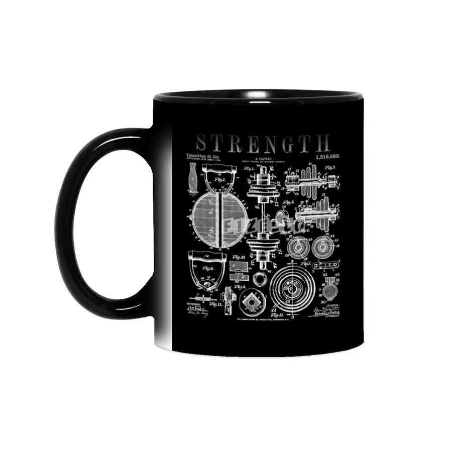 Gym Fitness Workout Dumbbell Kettlebell Vintage Patent Print Sihirli Kupa