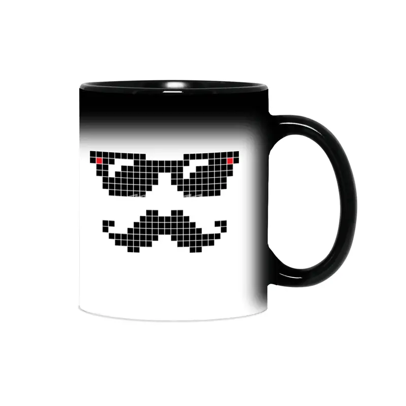 Pixelated hipster geek with sunglasses and mustache Sihirli Kupa