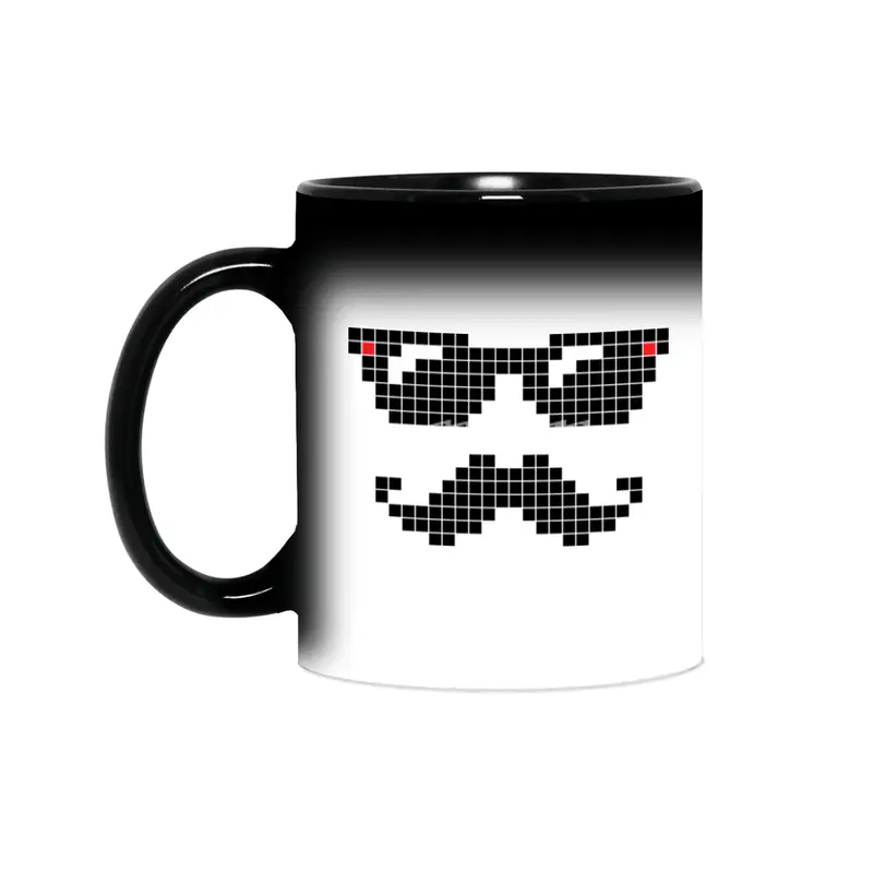 Pixelated hipster geek with sunglasses and mustache Sihirli Kupa