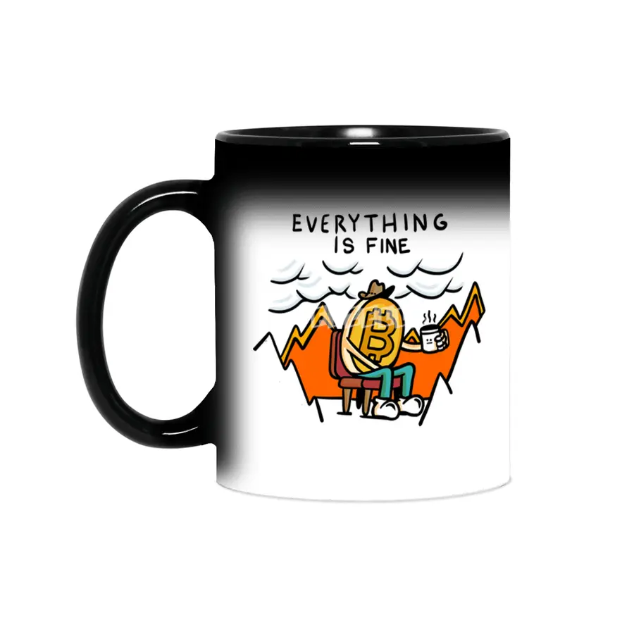 Everything is Fine - Bitcoin Volatility Cartoon in Flames Sihirli Kupa