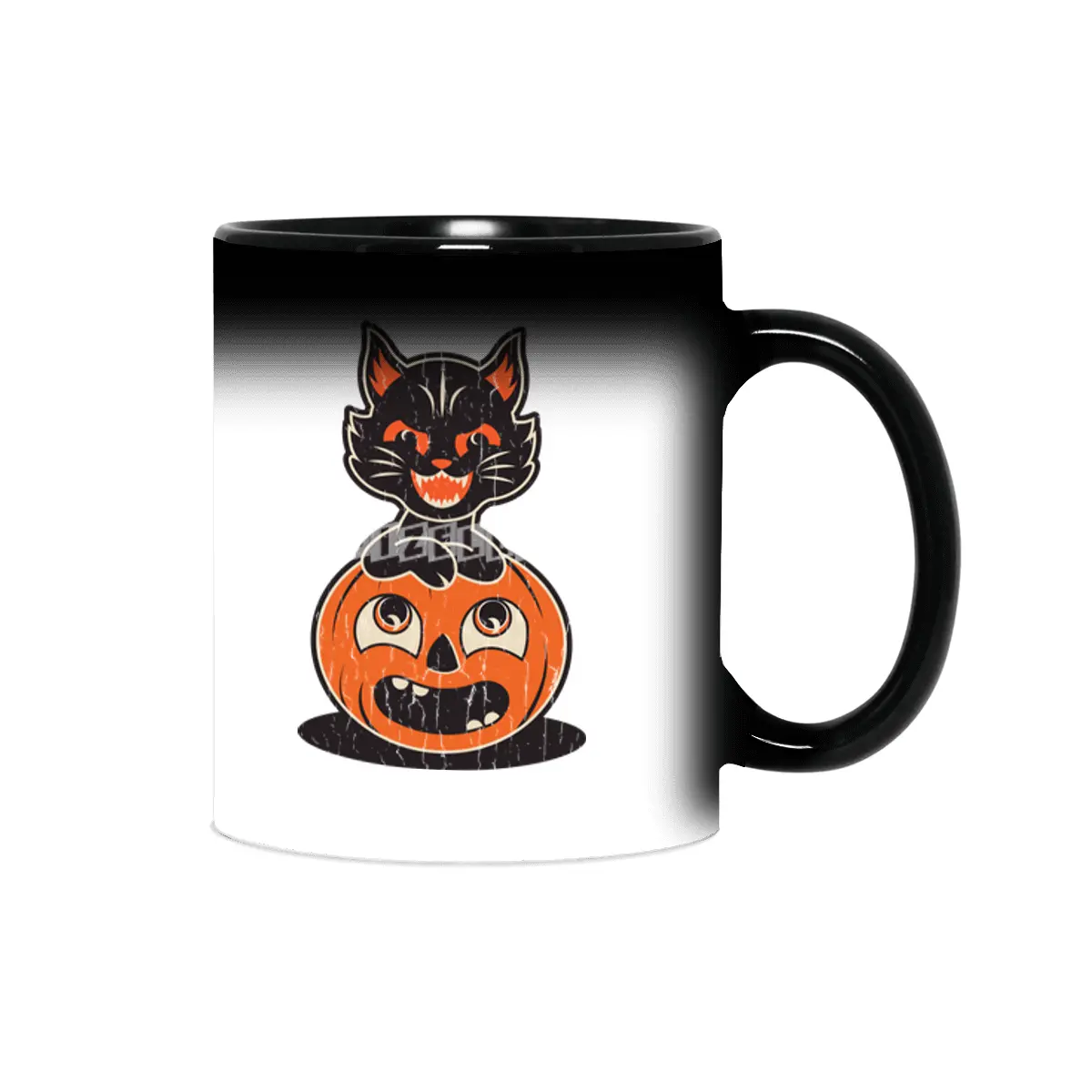Retro Halloween Cat and Pumpkin Sihirli Kupa