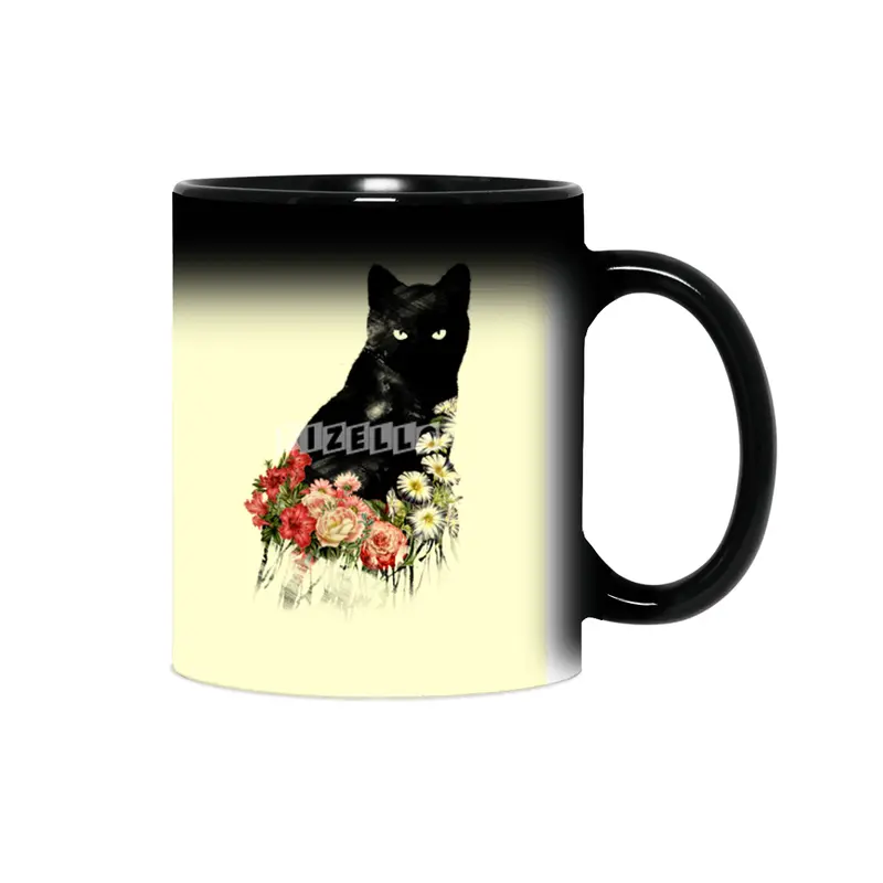 Black Cat Vintage Flower Good Luck Sihirli Kupa