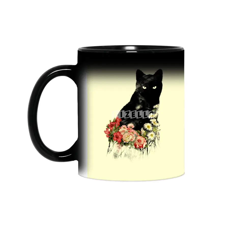 Black Cat Vintage Flower Good Luck Sihirli Kupa