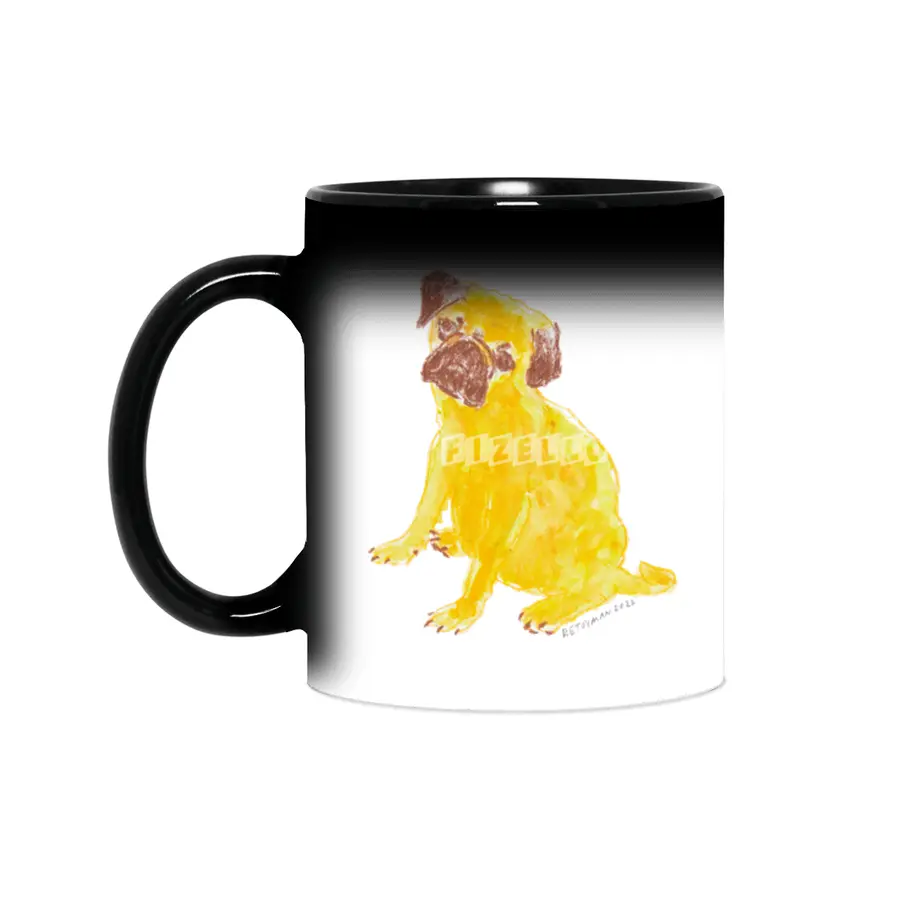 Cute artistic colorful drawing of Puppy Pug in Yellow and Brown Sihirli Kupa