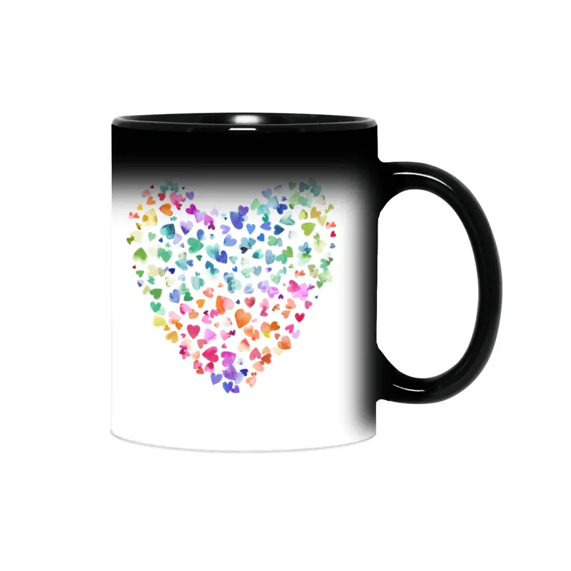 Watercolor Colorful Love Hearts Sihirli Kupa