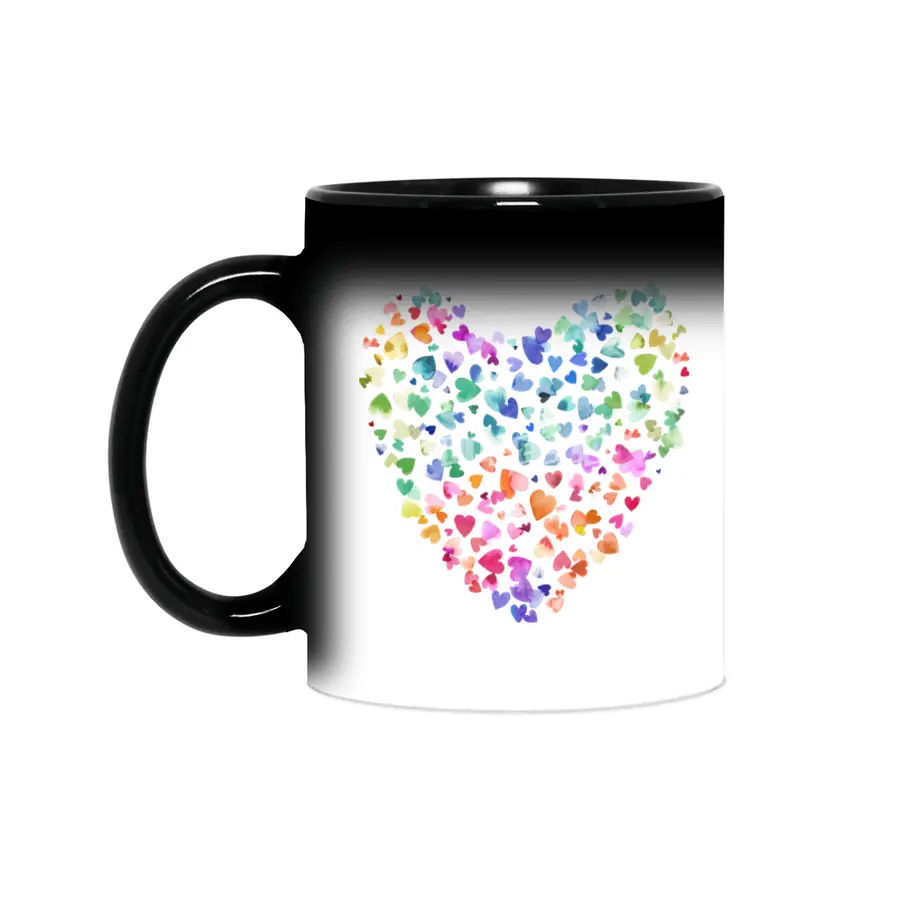 Watercolor Colorful Love Hearts Sihirli Kupa