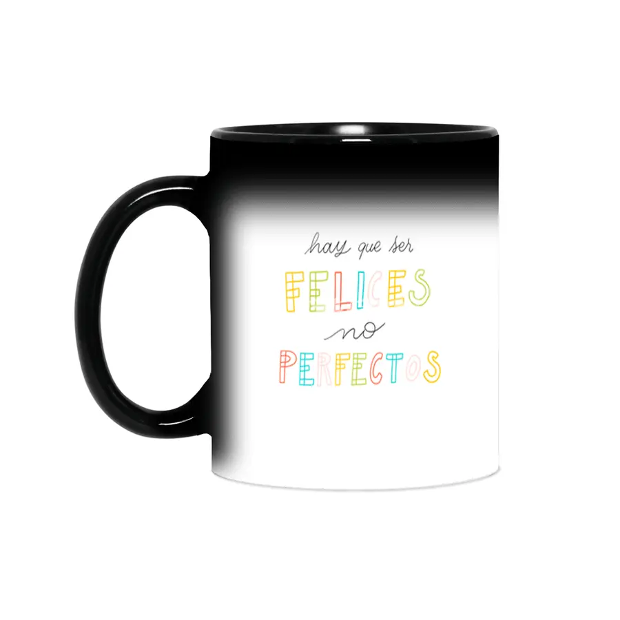 Hay que ser Felices, no perfectos - Spanish colorful Lettering Sihirli Kupa