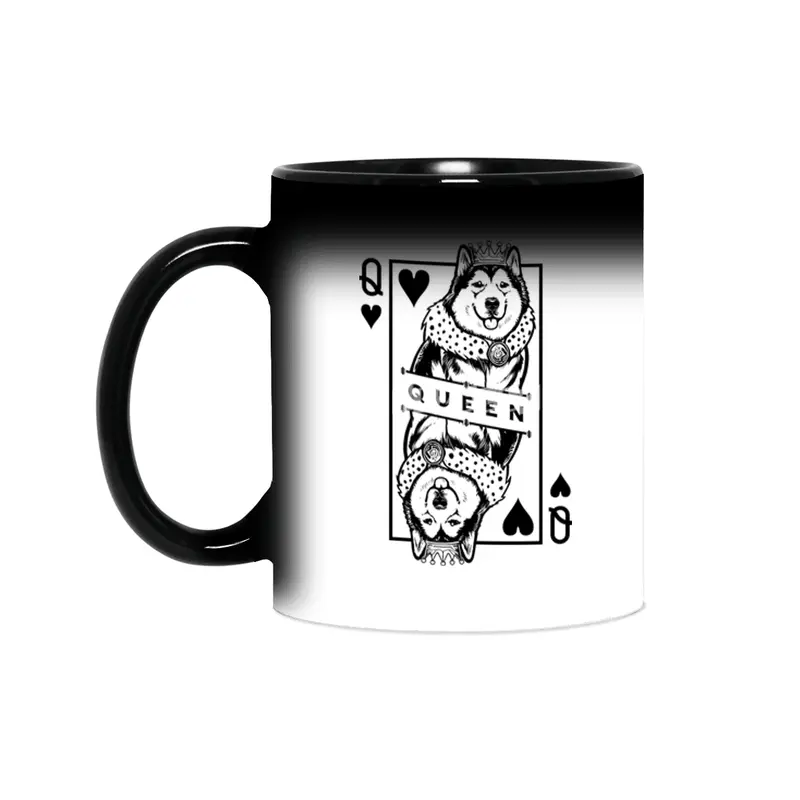 Alaskan Malamute Queen Of Hearts Funny Dog Card Pop Art Sihirli Kupa