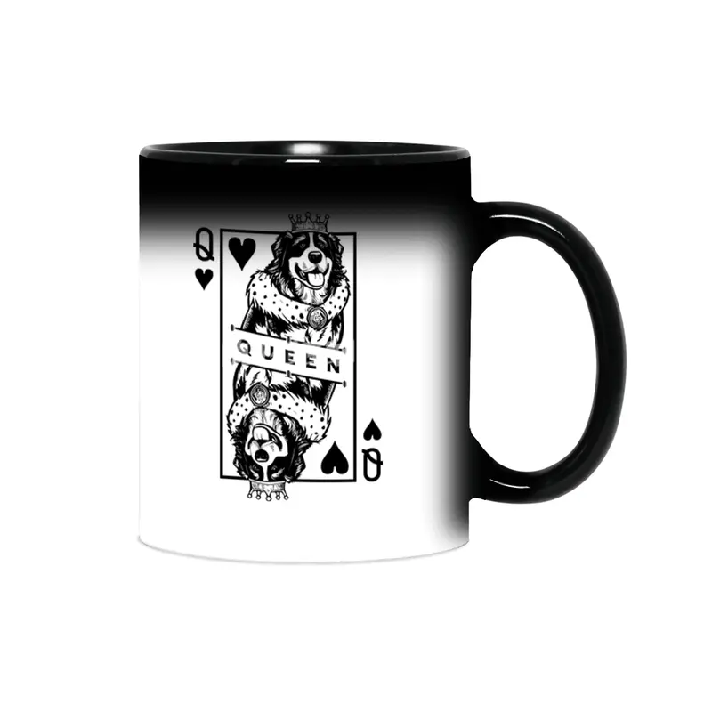 Bernese Mountain Dog Queen Of Hearts Playing Card Pop Art Sihirli Kupa