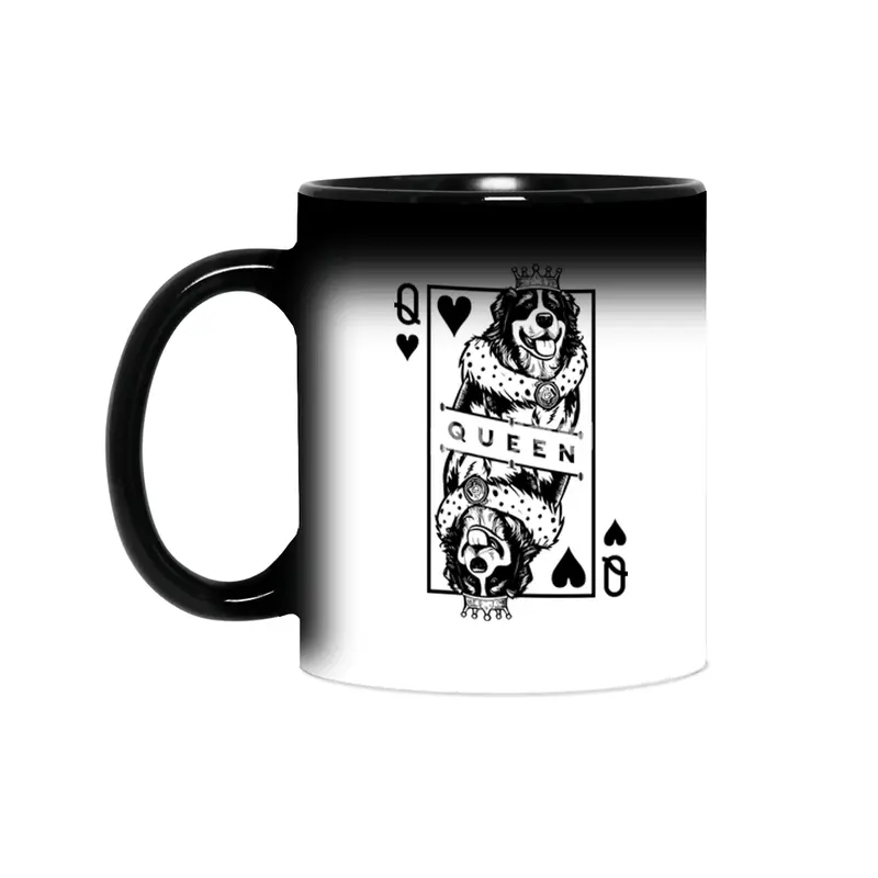 Bernese Mountain Dog Queen Of Hearts Playing Card Pop Art Sihirli Kupa