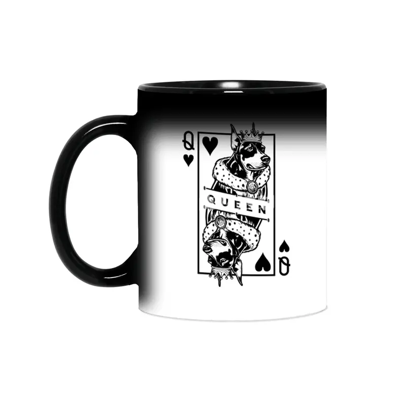 Doberman Pinscher Queen Of Hearts Dog Playing Card Pop Art Sihirli Kupa