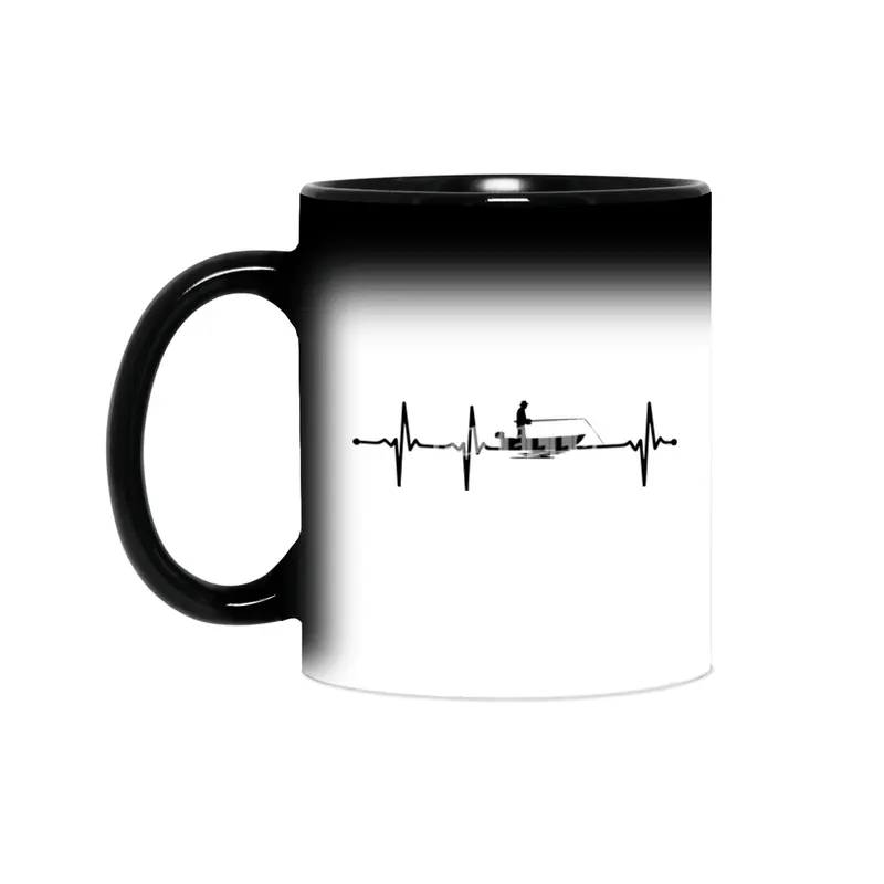Fisherman on boat Heartbeat ECG Style Bv Sihirli Kupa